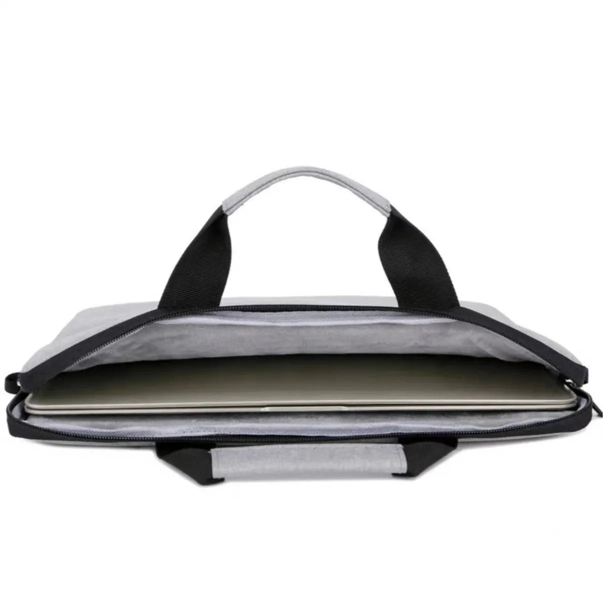 Grey Oxford cloth expandable laptop bag for men with solid colour design.