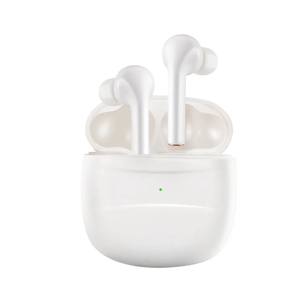 Bluetooth headset sports headset earplug style with power display in White and Black on white background