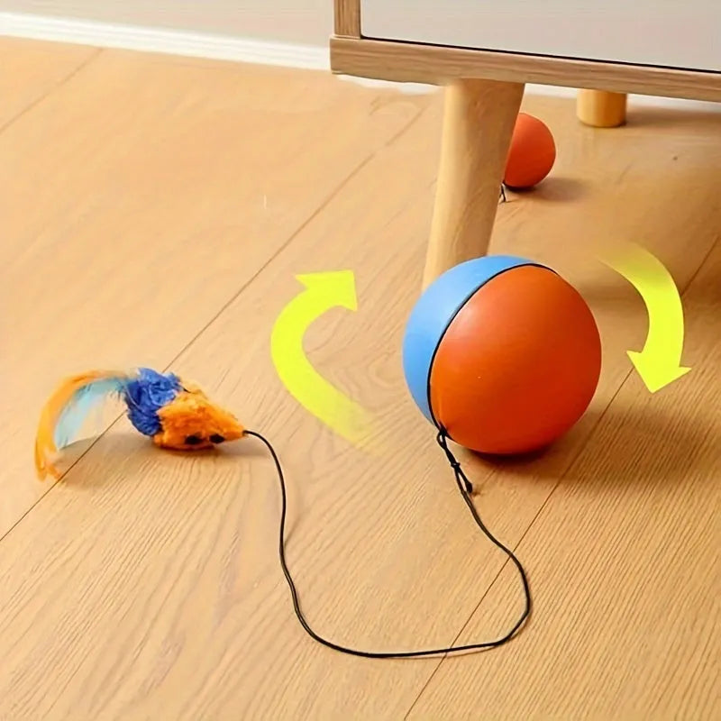 Blue and orange interactive cat toy set with plush mouse and ball for indoor exercise