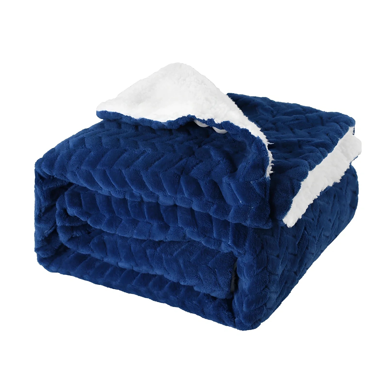 Thickened flannel polyester blanket in twist blue geometric pattern, weighing 1kg with coral fleece texture