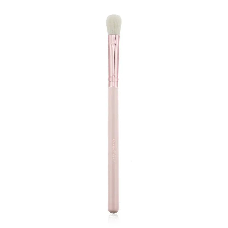 26-piece pink makeup brush set with wooden handles displayed in a PU storage bag