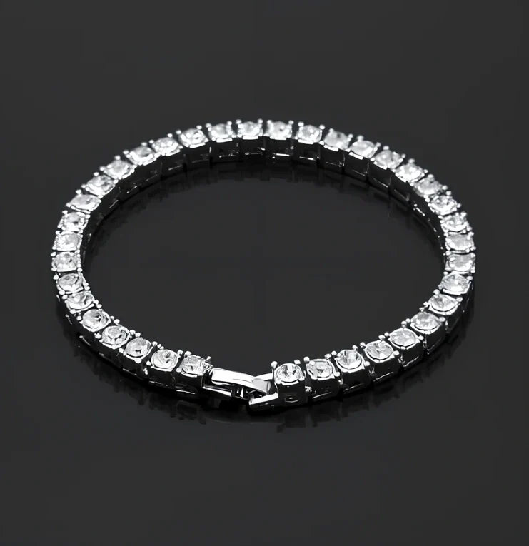 Gold iced hip hop bracelet with AAA rhinestone geometric chain, 5mm width 8 inch length on wrist