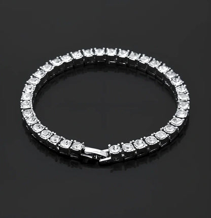 Gold iced hip hop bracelet with AAA rhinestone geometric chain, 5mm width 8 inch length on wrist