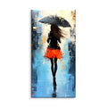 Hand painted modern abstract people walk rain oil painting on canvas wall art