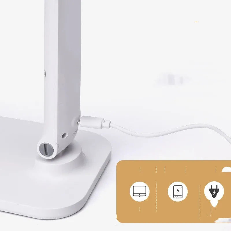 LED eye protection desk lamp with touch switch, USB cable, rechargeable model WD-6056 on a desk