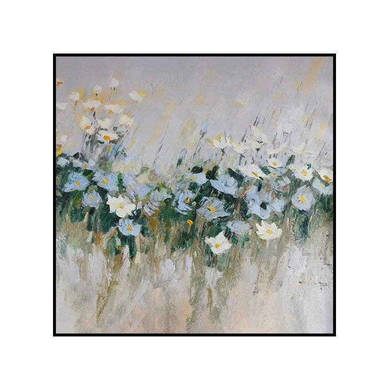 Handmade oil painting canvas wall art modern blue flowers square framed no frame rolled unstretched