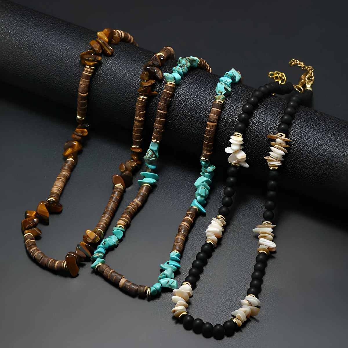 Bohemian punk necklace for men hand-woven coconut shell beads crystal pendant turquoise colour geometry ellipse shape 41-50cm