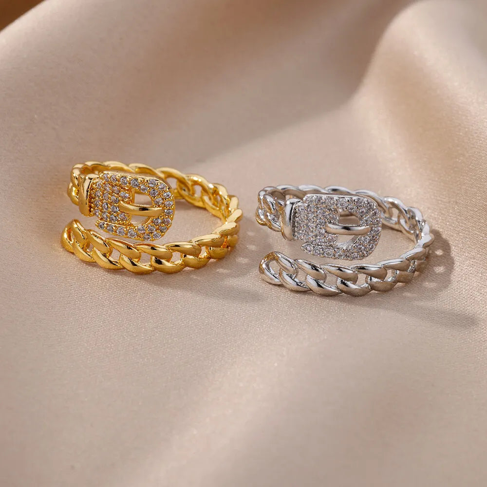 Copper belt open ring with micro-set zirconia stones, gold electroplated finish