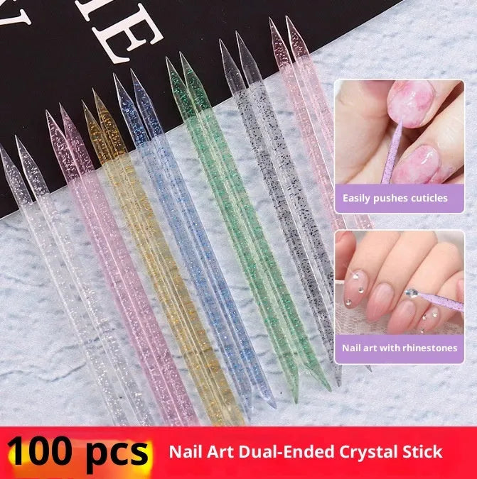 Nail glue sticks 100pcs in assorted colours including pink, blue, green, and purple, 7.5cm and 9.3cm lengths