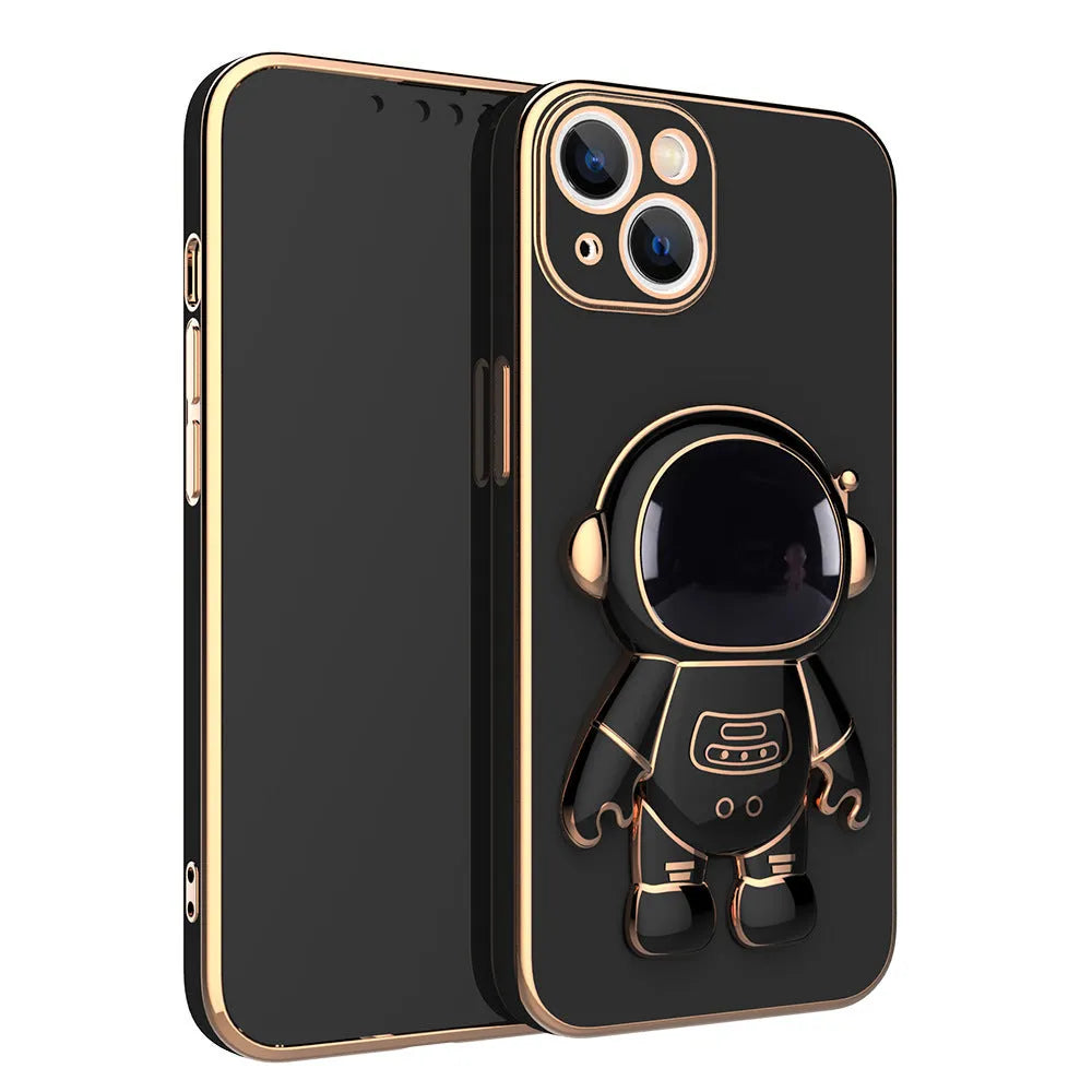 3D astronaut TPU phone case with electroplating bracket in light cyan for iPhone