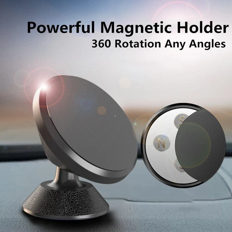 Universal magnetic car phone holder with lychee pattern design in black