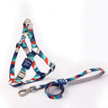 Blue polyester dog harness and leash set with padded rope and adjustable chest strap