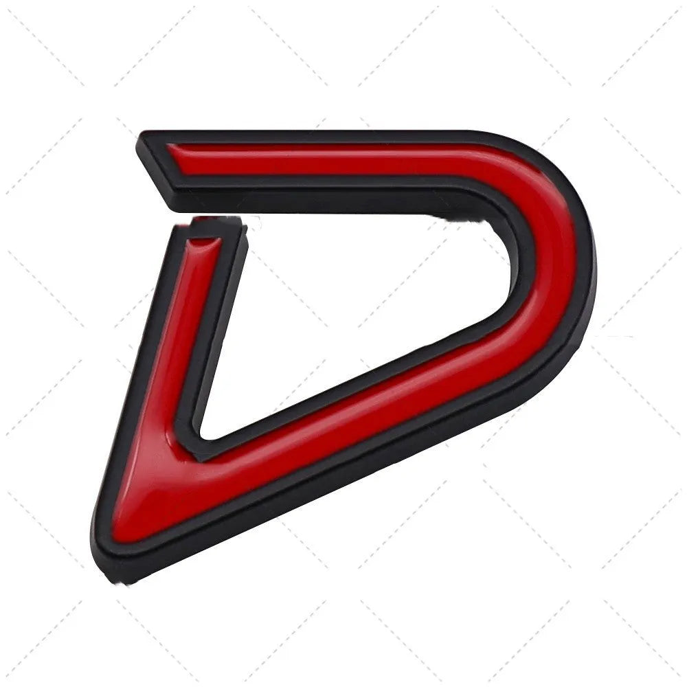 Metal car bumper sticker decorative label in SD, D, and S patterns on red silver and red black backgrounds