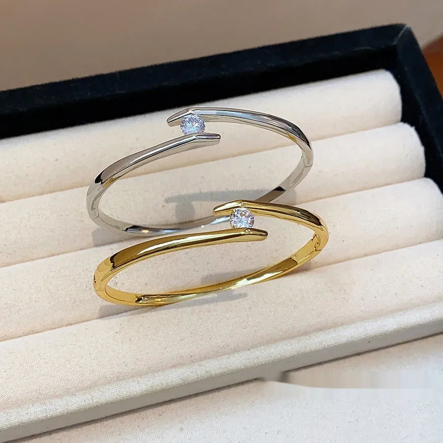 Genuine gold-plated round zirconia bracelet for women, copper base, real gold plating, gold finish