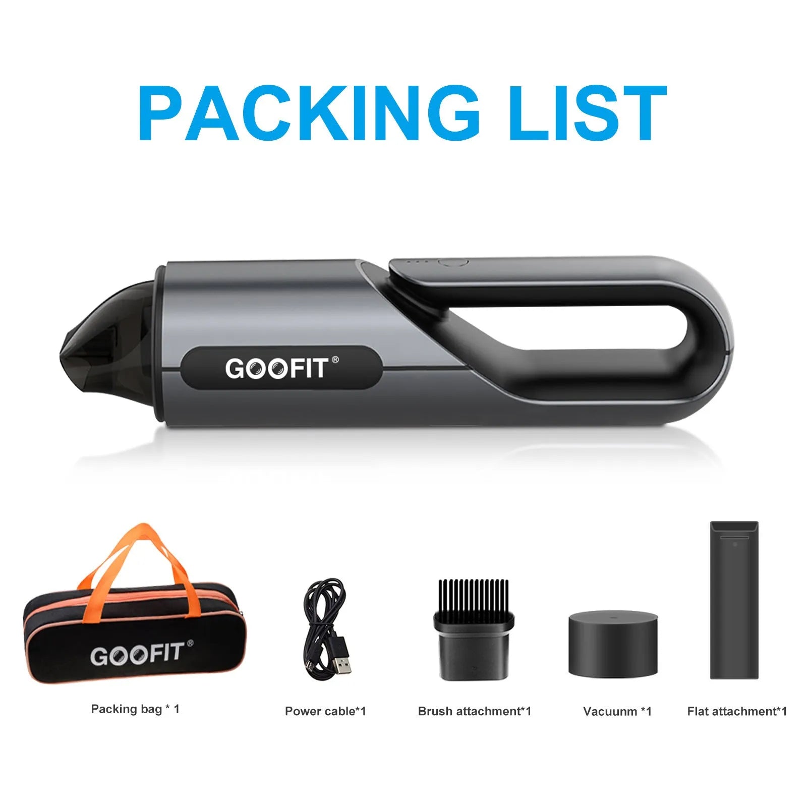 Black wireless handheld car vacuum cleaner with brush and flat attachments on a car seat