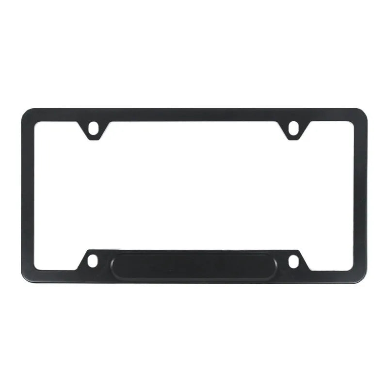 Minimalist black aluminium licence plate frame with square holes for an American Standard car