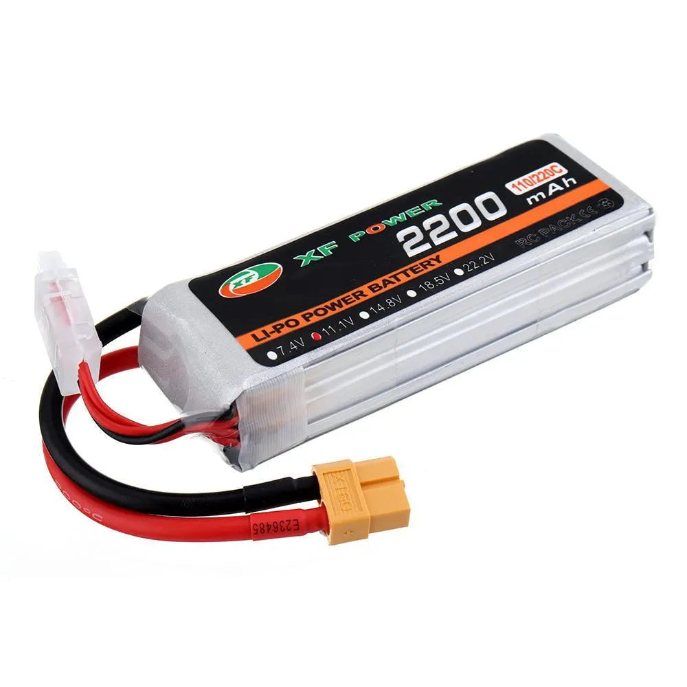 XF Power black 14.8V 1000mAh 75C 4S graphene drone lithium battery with red XT60 plug.