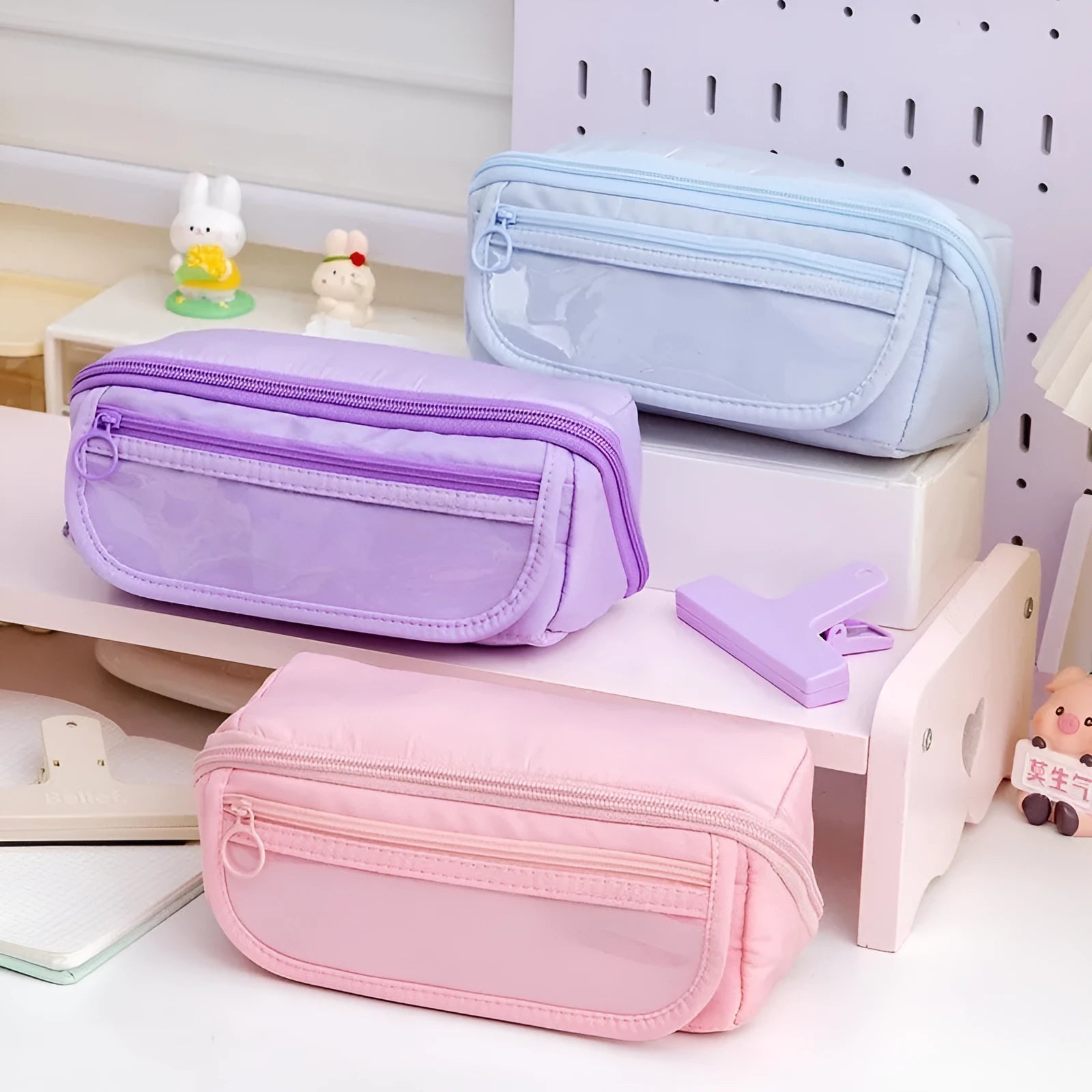 Korean style canvas pencil box with ten-layer flip design in multiple colour options