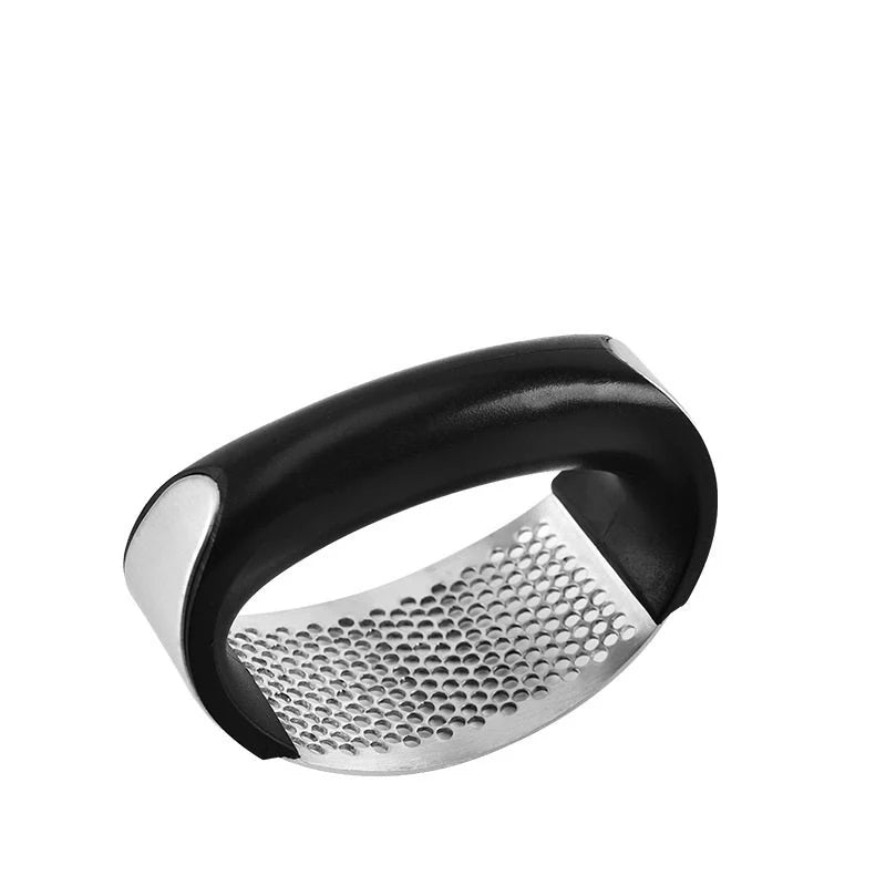 Stainless steel garlic press with non-slip handle for easy mashing