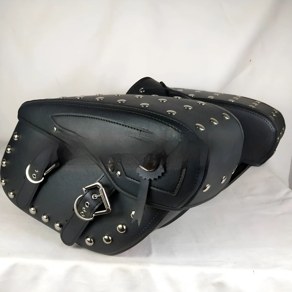 Black leather motorcycle hanging box pannier bag 43x15x26cm universal fit side saddlebag