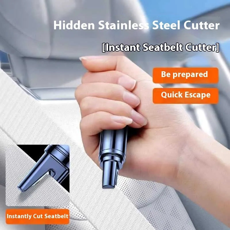 Black and red car safety life hammer with tungsten steel window breaker tip and seatbelt cutter