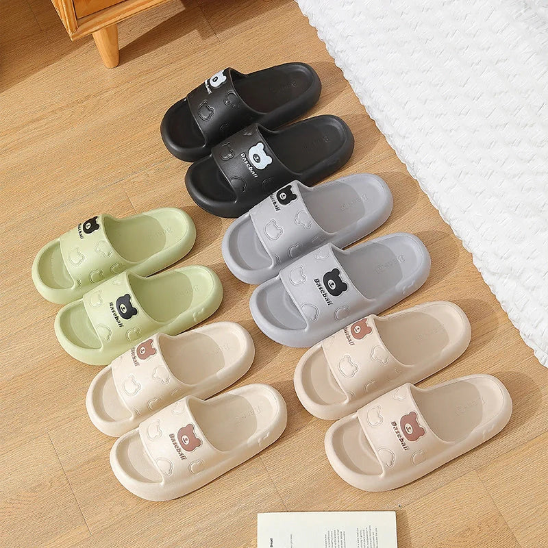 Cartoon bear slippers with thick non-slip EVA soles in various colours for indoor comfort