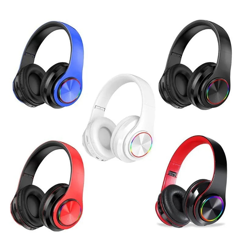 Bluetooth wireless gaming headset in black, white, red, or black-red colours with head-mounted design