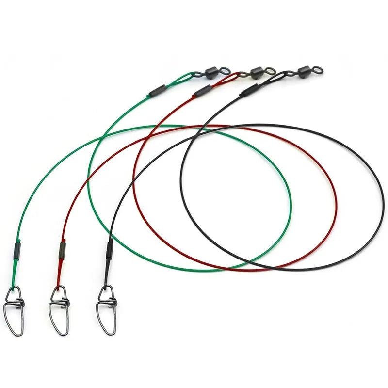 10-piece set of 54cm anti-bite steel wire fishing pins in black green and red colours