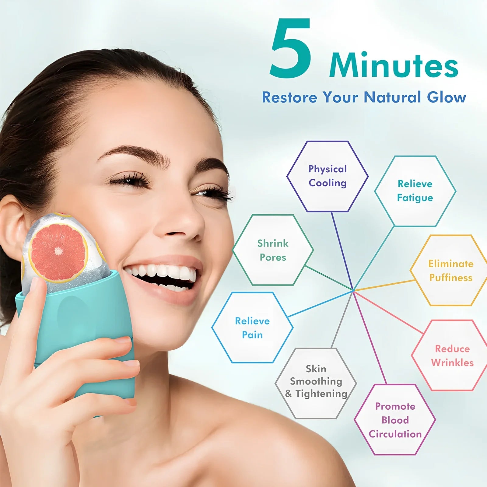 Pink silicone ice face roller mould for cooling massages, reducing pores and dark circles, compact 10-15cm design