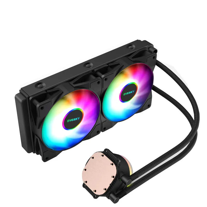 CPU liquid cooler radiator with RGB lighting in aluminium construction for PC cooling