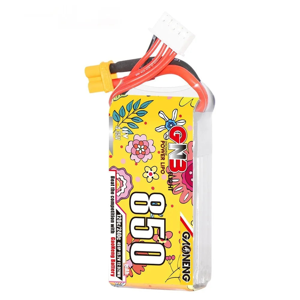 GNB 850mAh 4S 15.2V 120C LiPo battery pack with XT30 connector, 26.5x30x63mm, for RC model airplane