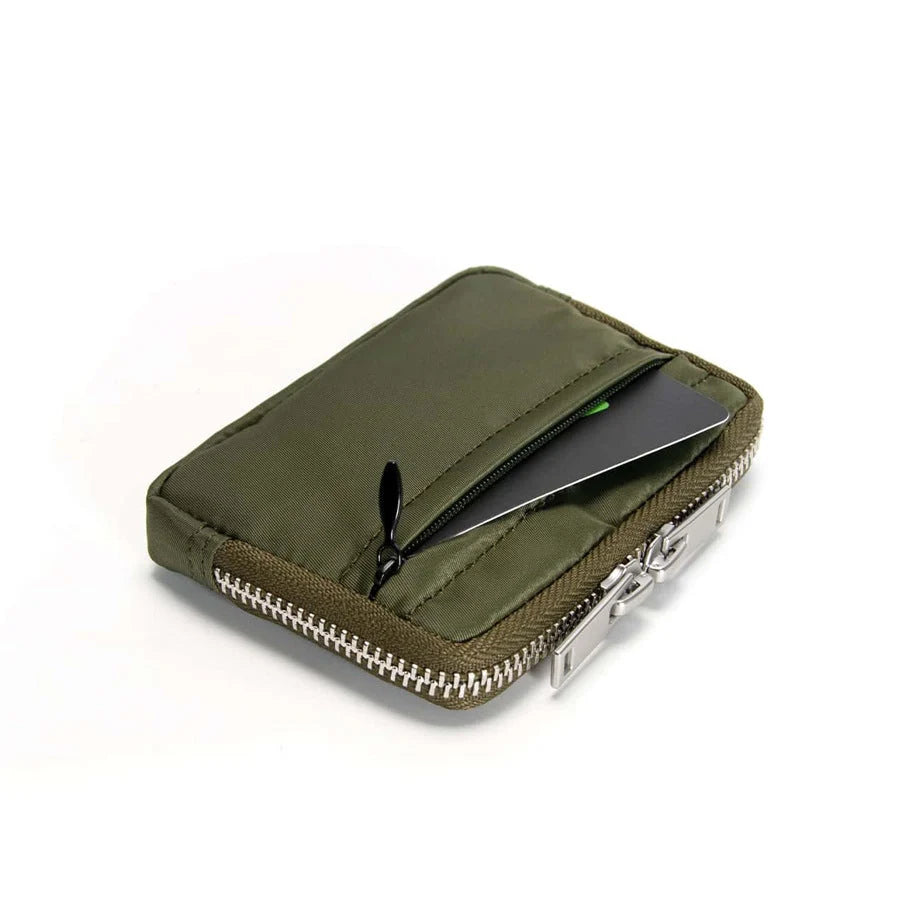 Compact RFID Anti-theft Wallet in black, dark gray, Army Green, and dark blue