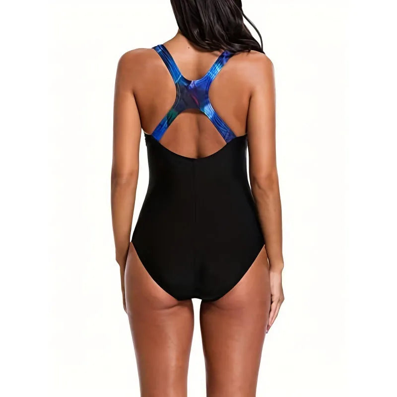 Women's oversized one-piece swimsuit with floral print and backless design