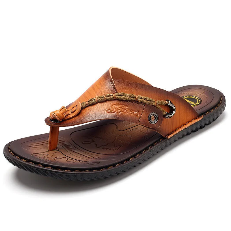 Men's non-slip slippers in PU leather, shown in black, blue, khaki, and light brown colour options.