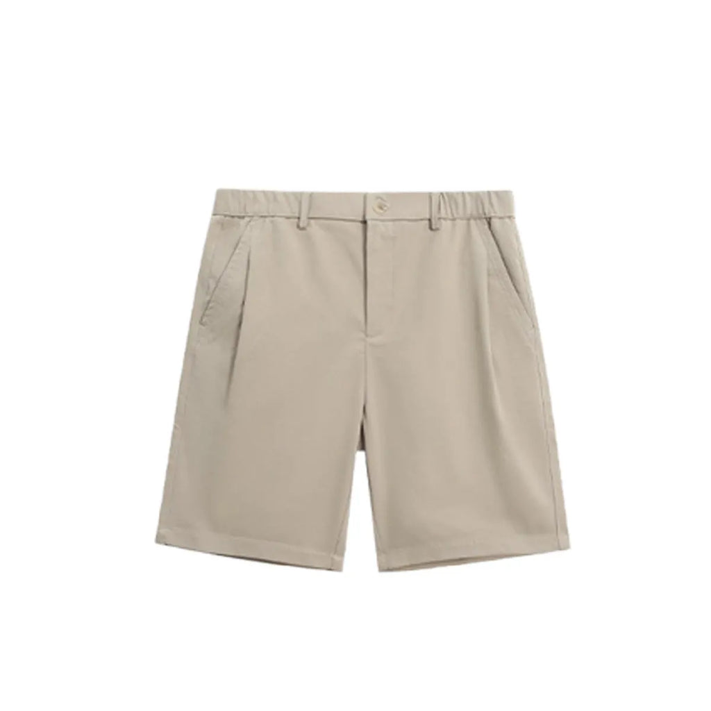 Men's straight-leg summer trousers in khaki colour with shorts length and micro elastic polyester fabric