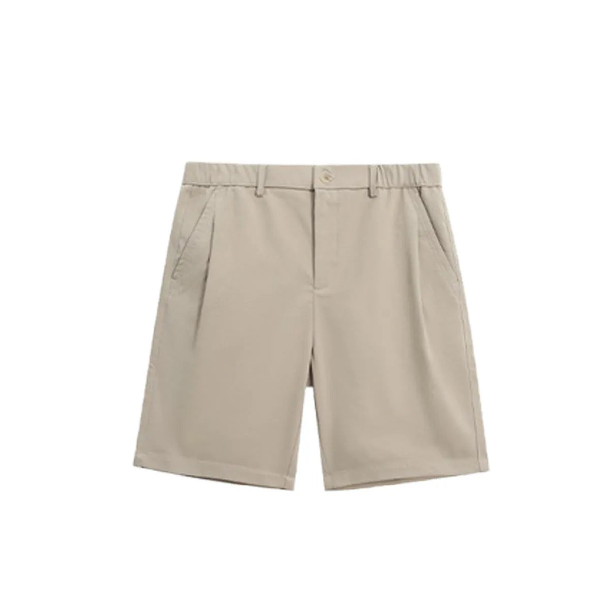 Men's straight-leg summer trousers in khaki colour with shorts length and micro elastic polyester fabric