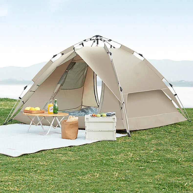 Outdoor fully automatic pop open double layer tent 230x200x145cm in classic speed open design, made of Oxford cloth with glass fibre poles