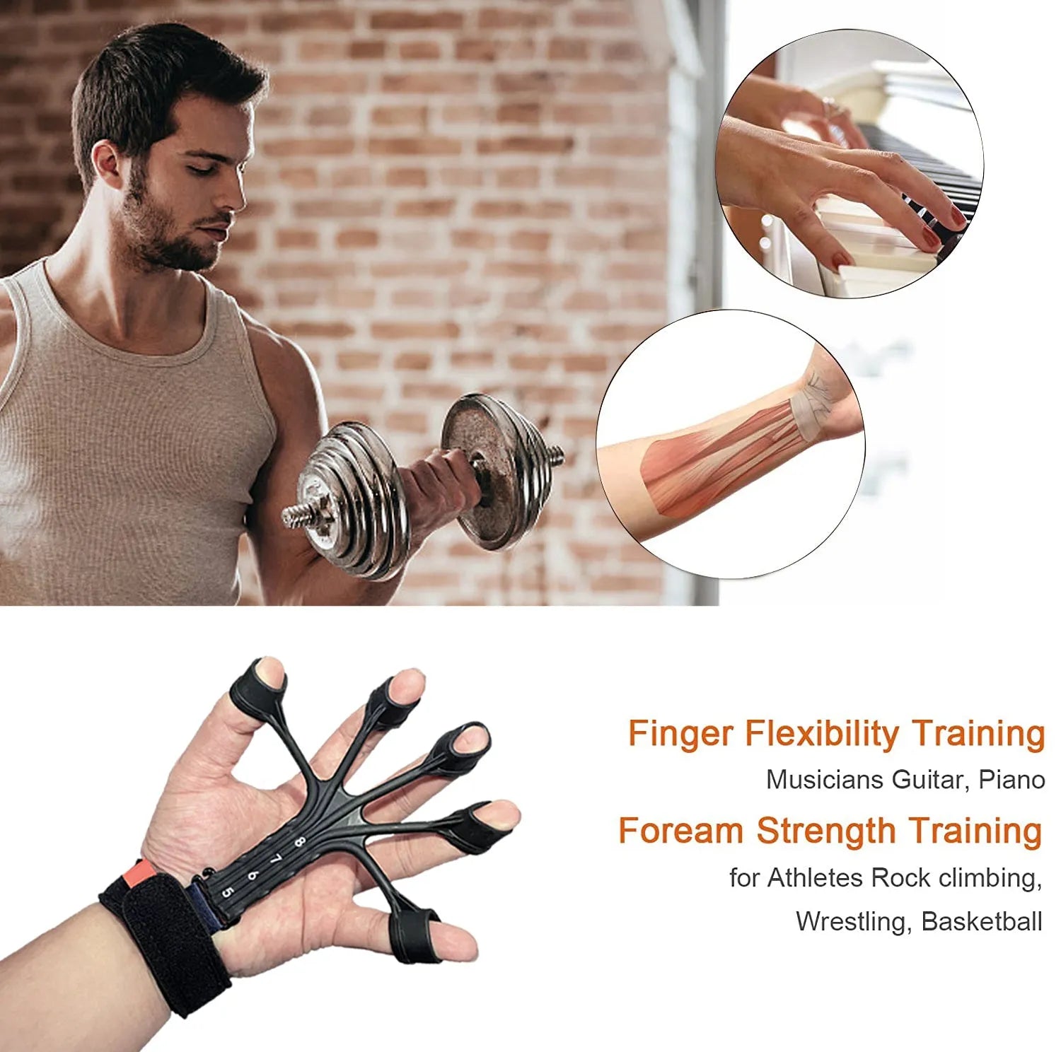Black silicone finger flexion extension trainer with adjusting belt for hand rehabilitation