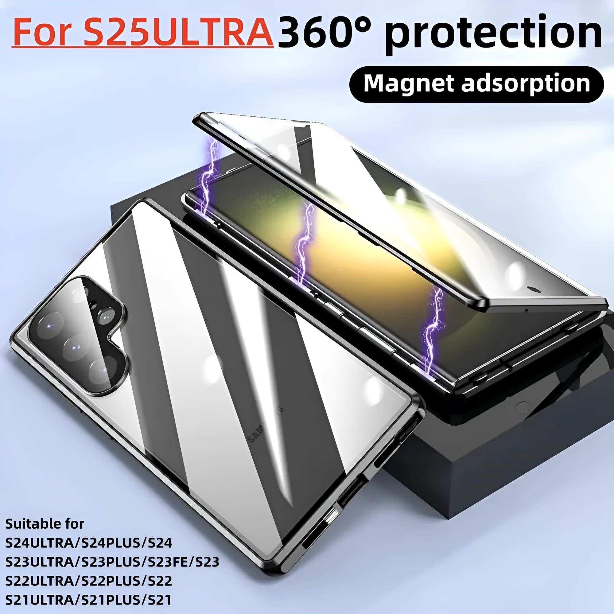 Magnetic King phone case with glossy metal mirror finish and peep-proof screen for Samsung S25 Ultra