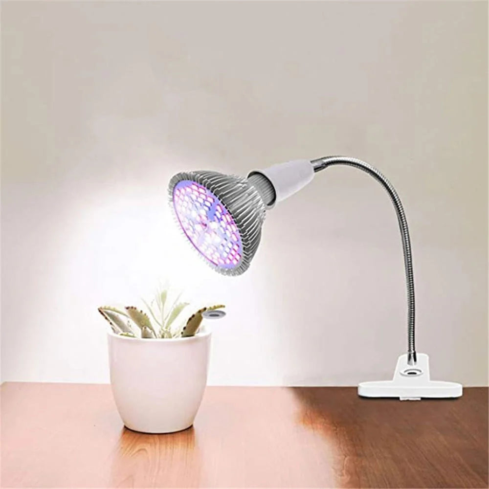 Adjustable LED grow light with gooseneck and clip for indoor plants