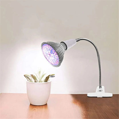 Adjustable LED grow light with gooseneck and clip for indoor plants