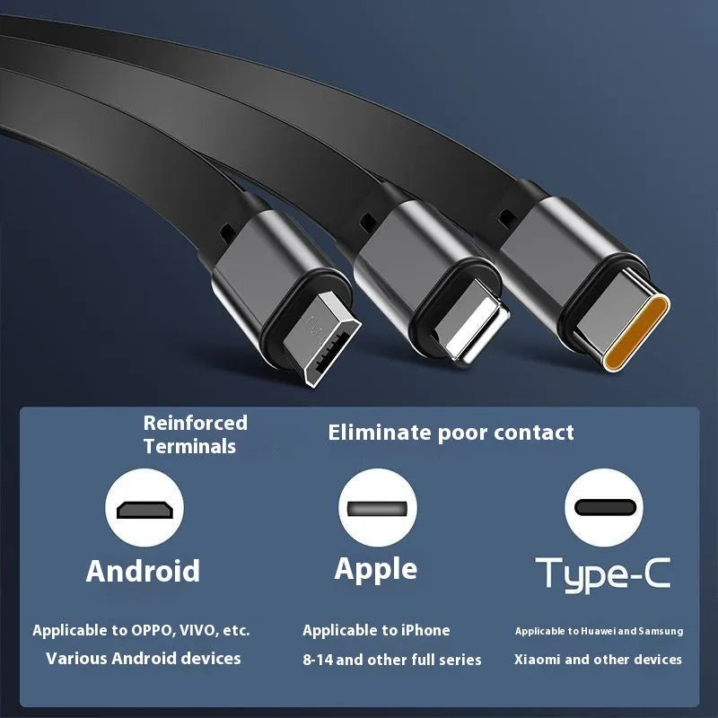 Three-in-one telescopic data cable 100W super fast charge Mini USB TPE+ABS grey black