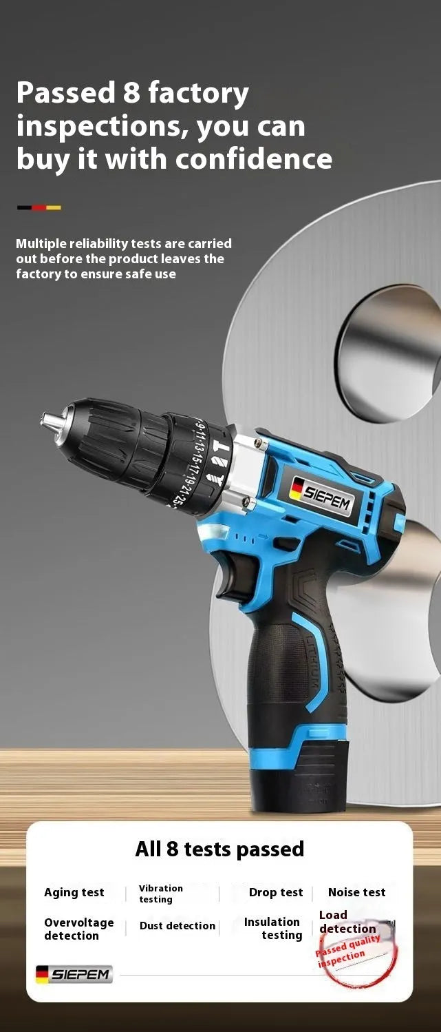 12V pistol grip impact drill and screwdriver set in plastic storage box