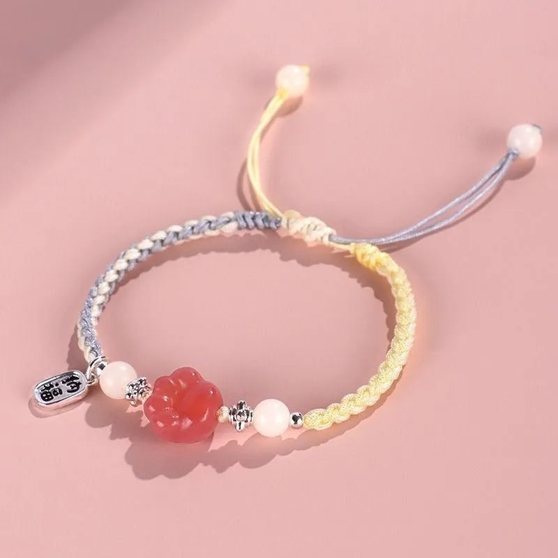 Handmade cat's paw couple bracelet with woven glass beads in pastoral style