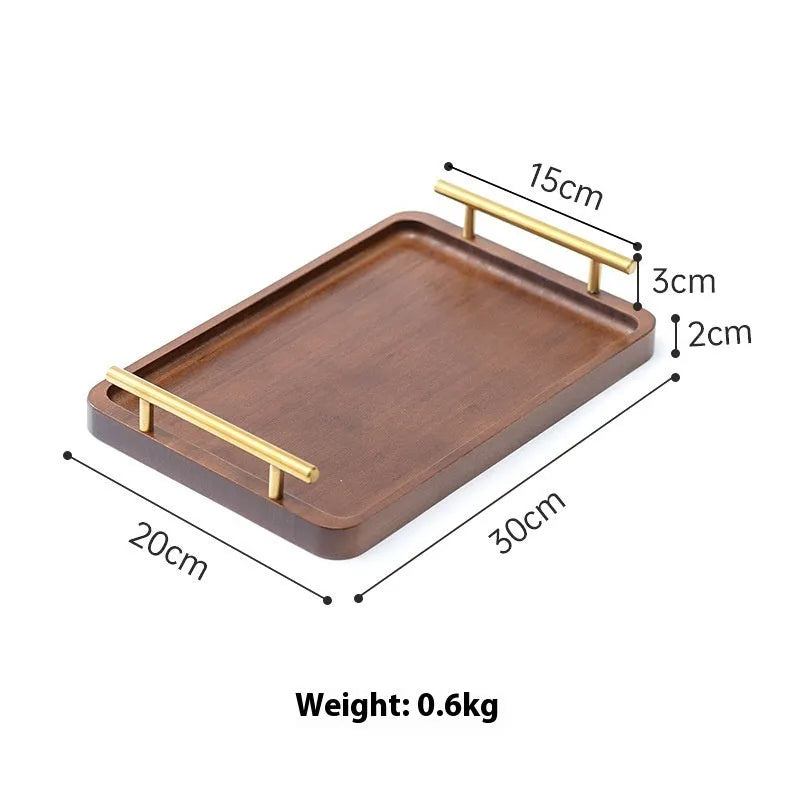 Square bamboo barbecue plate tray with brown handle in pastoral design