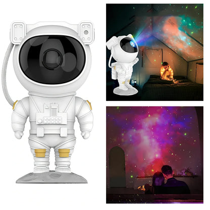 Astronaut galaxy projector showing adjustable nebula and star projection on ceiling