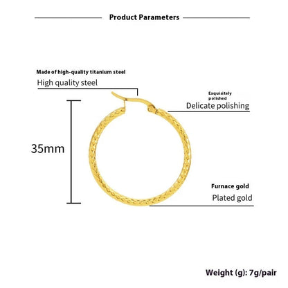 18K Gold-plated Dense Emboss Round Ring Earrings for Women with geometric design