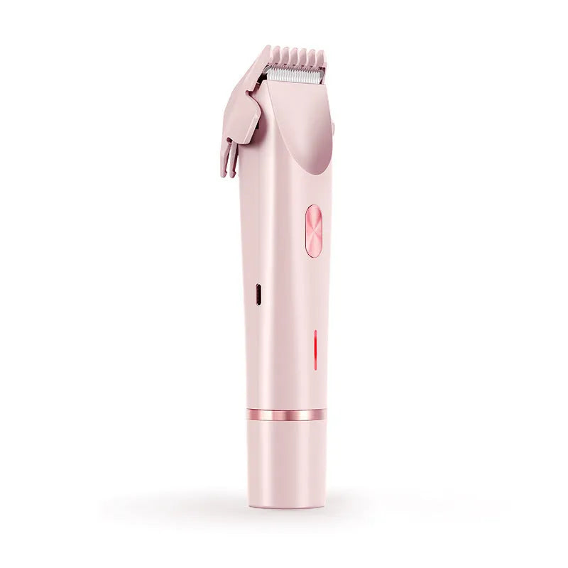 Pink women's electric hair trimmer with double head for body and pubic hair removal