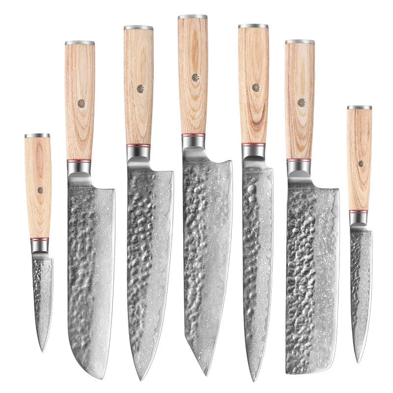 Damascus Steel Hand Kitchen Knife Set with multiple blade options for precision cooking