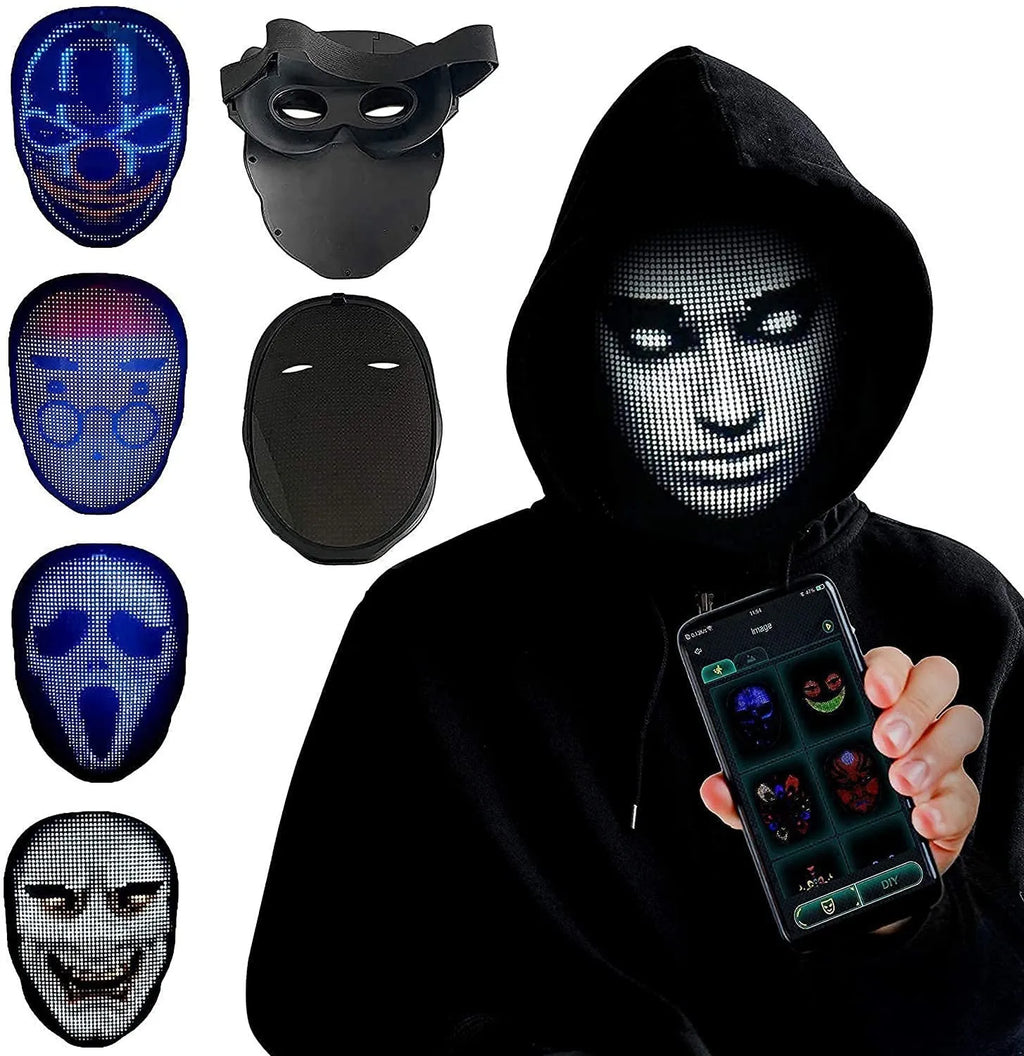 LED luminous face changing mask with colourful display and pre-cut eyeholes